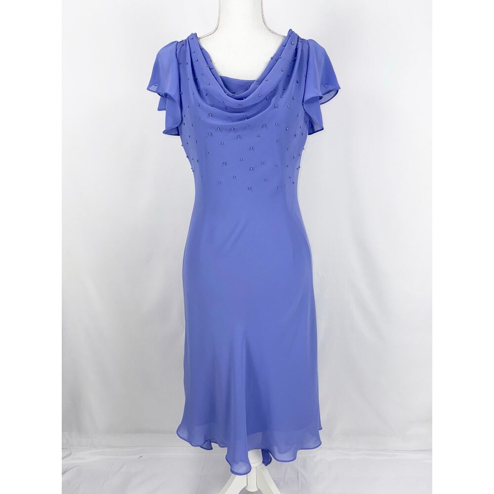 S.L. Fashions Vintage 90s Whimsy Drape Ruffle Slip Dress Women's 8 Blue - Picture 2 of 16